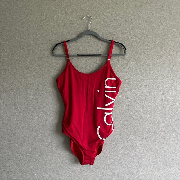 Calvin Klein Red Logo One-Piece Swimsuit 14 - Picture 1 of 10
